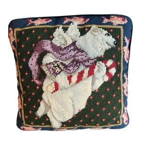 Vintage Katha Diddel Needlepoint Holiday Pillow Polar Bear